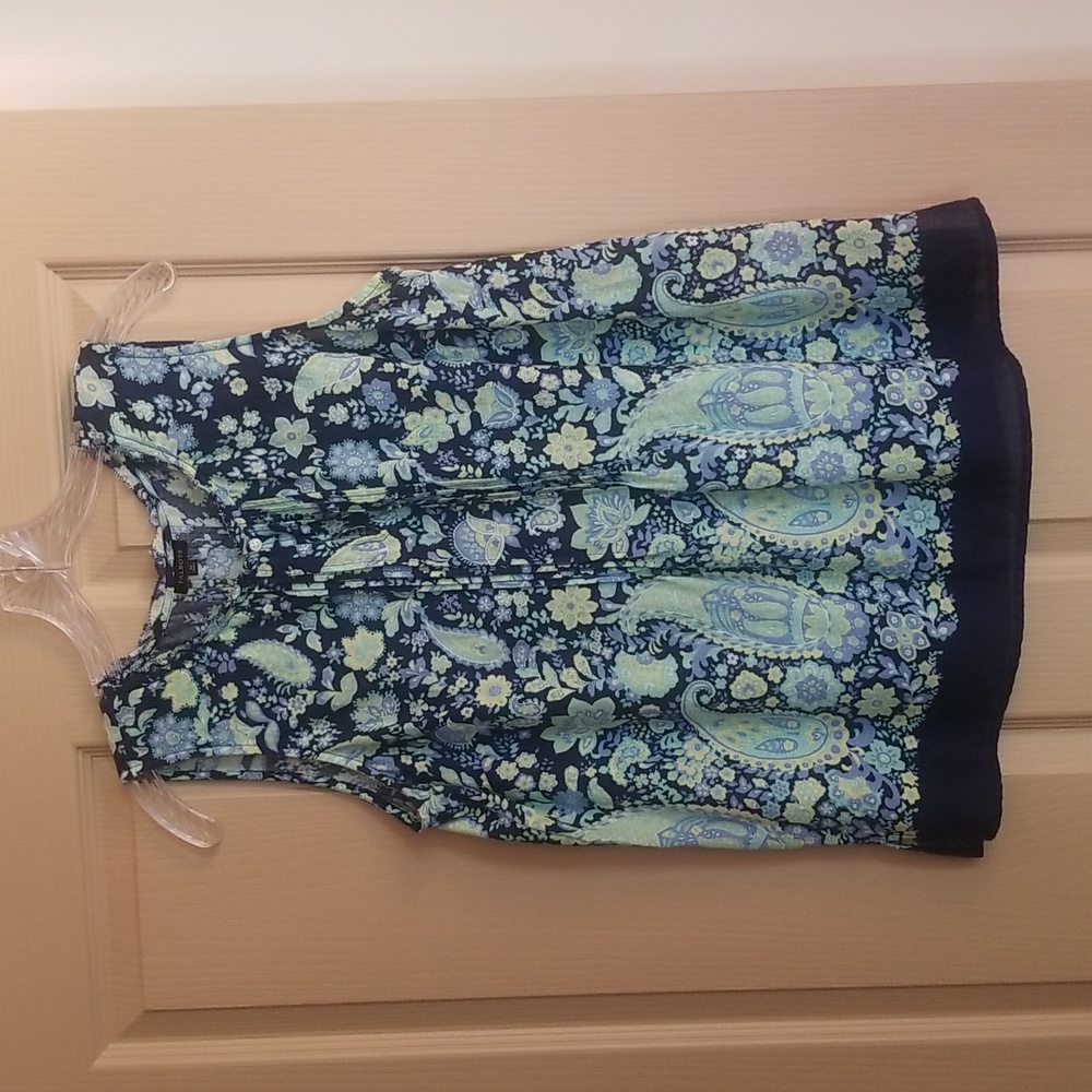 Talbots Sleeveless Blue Paisley Blouse with Ruffle Detail, Size M, Worn Once
